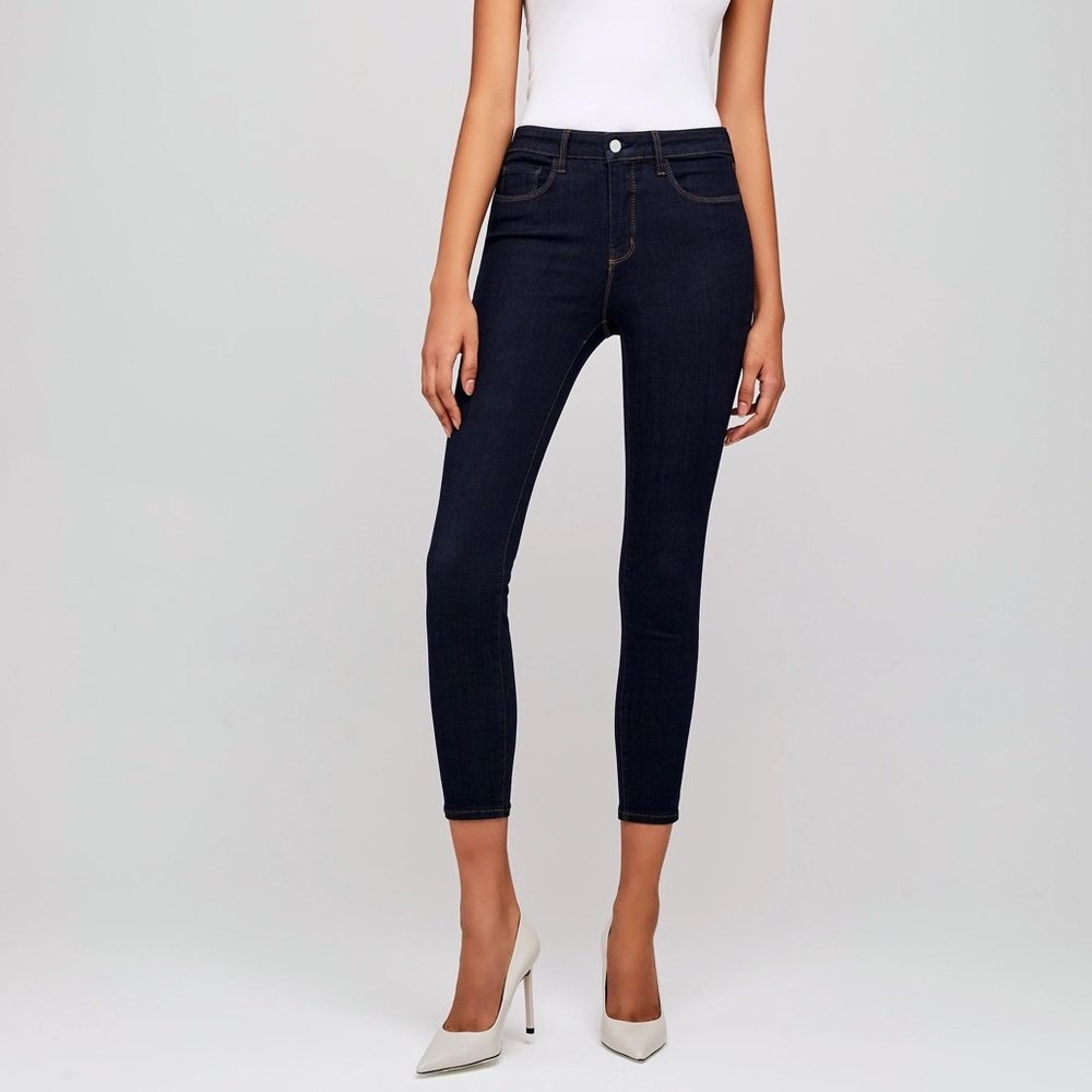 L'agence  Margot high rise skinny jeans in mid‎ night dark wash solid